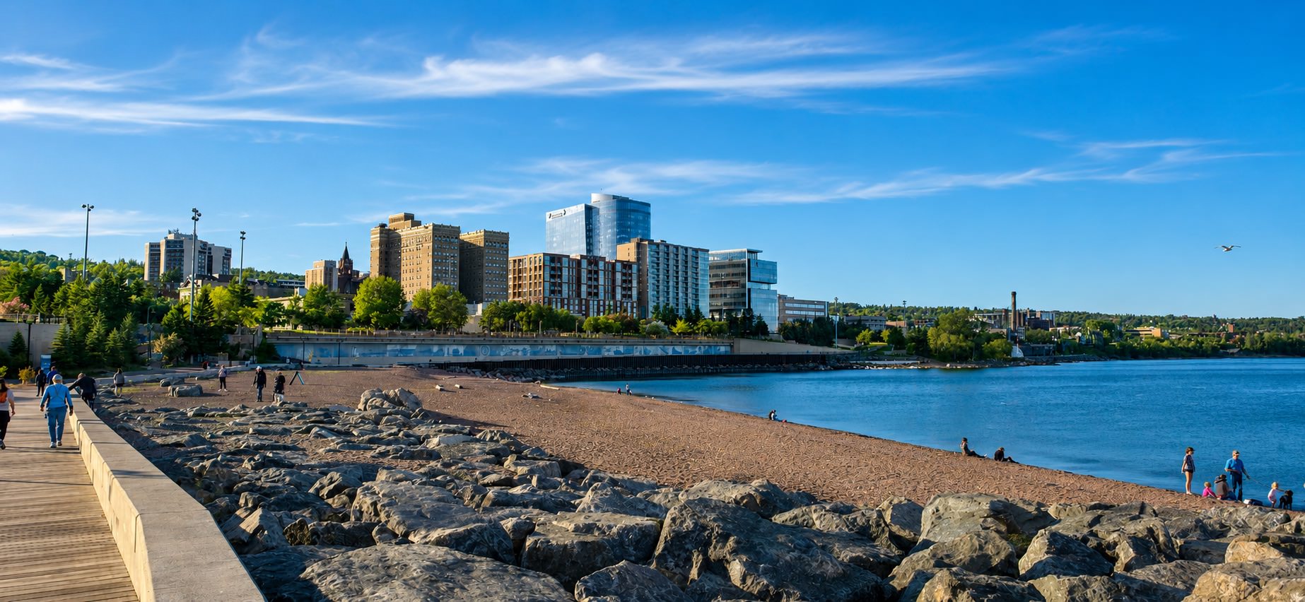 Find your perfect fit at Lakeview Residences a waterfront with people walking and a city
